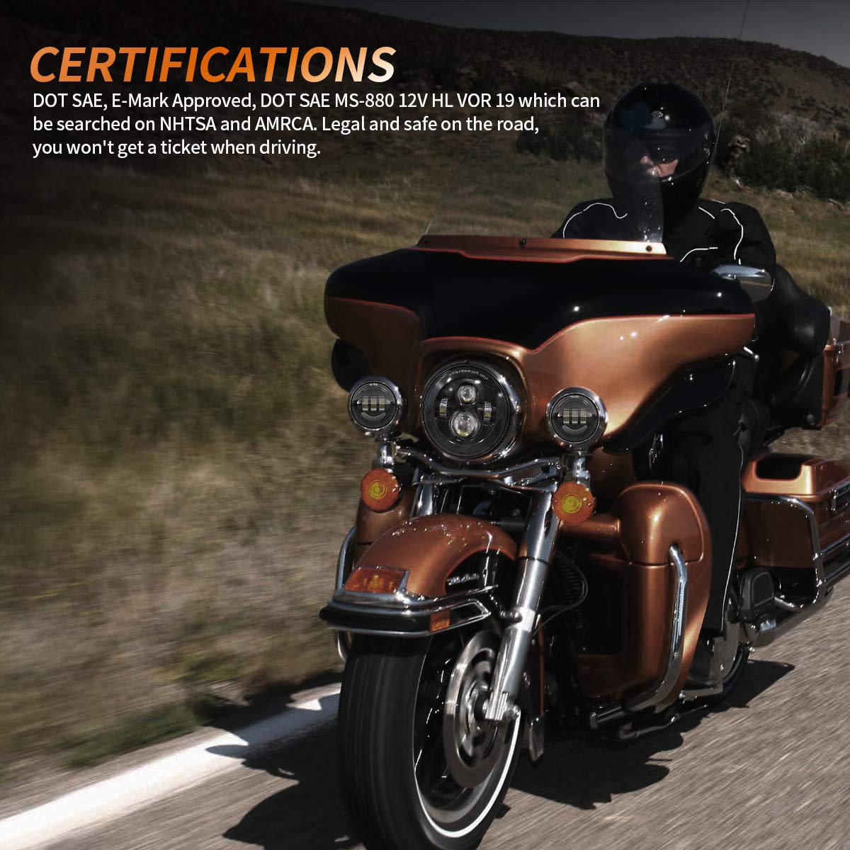 7 Inch Round Led Headlight Bulb Kit With 4.5 Inch Passing Lamps Fog Lights Mounting Ring For Street Glide Ultra Classic Road Kin